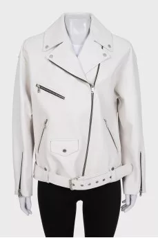 White leather jacket with print