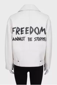 White leather jacket with print