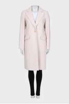 Beige single-breasted wool and cashmere coat