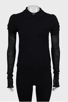 Black wool jumper with double sleeves