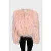 Pink jacket decorated with feathers