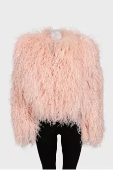Pink jacket decorated with feathers