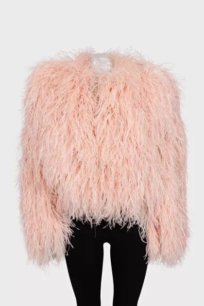 Pink jacket decorated with feathers