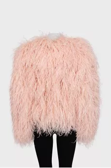 Pink jacket decorated with feathers