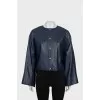 Cropped blue leather jacket