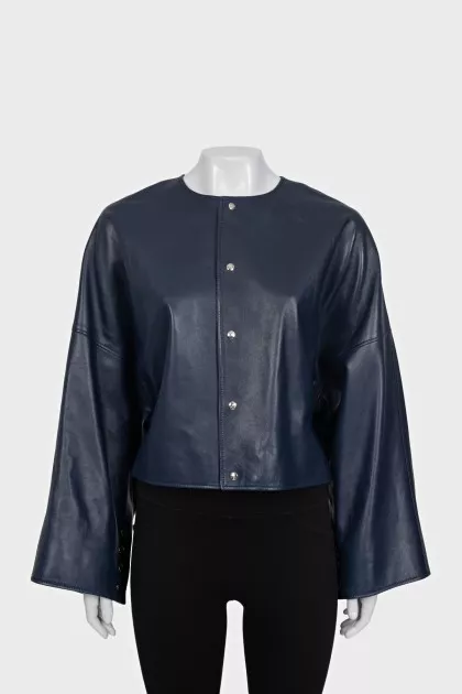 Cropped blue leather jacket