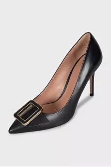 Black leather shoes with decor