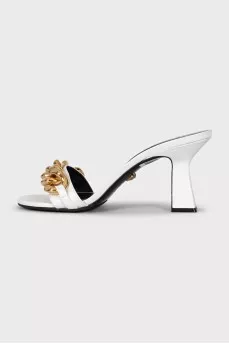 White embellished heeled mules