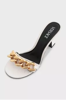 White embellished heeled mules