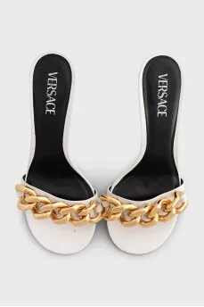 White embellished heeled mules