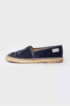 Blue suede espadrilles with rhinestones