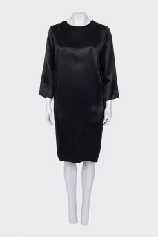 Black silk dress with a straight cut