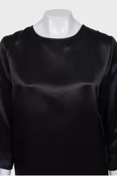 Black silk dress with a straight cut