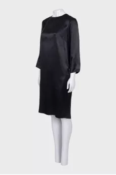 Black silk dress with a straight cut