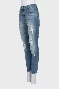 Skinny jeans decorated with mesh