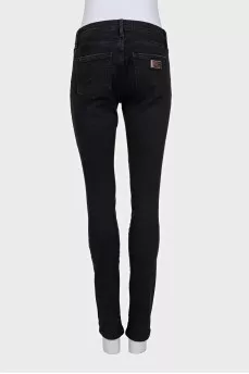 Черные джинсы skinny fit с кожаными вставками