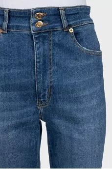 Blue straight-leg high-waist jeans