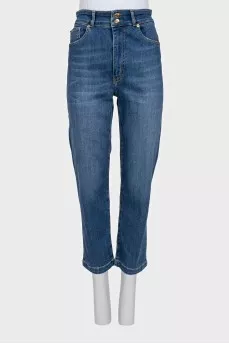 Blue straight-leg high-waist jeans