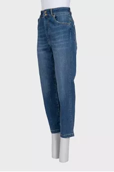 Blue straight-leg high-waist jeans