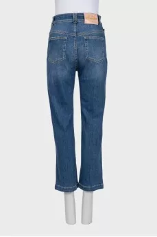 Blue straight-leg high-waist jeans