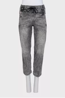 Gray jeans with elastic waistband