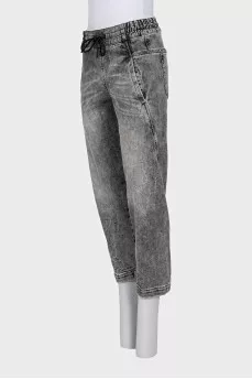 Gray jeans with elastic waistband