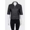 Leather quilted jacket with removable element
