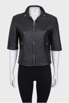 Leather quilted jacket with removable element