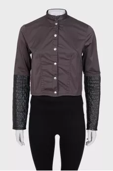 Leather quilted jacket with removable element
