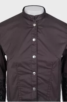 Leather quilted jacket with removable element