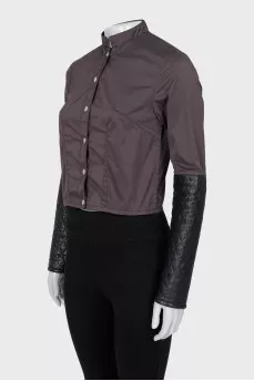 Leather quilted jacket with removable element