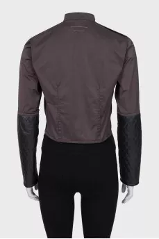 Leather quilted jacket with removable element