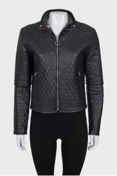 Leather quilted jacket with removable element