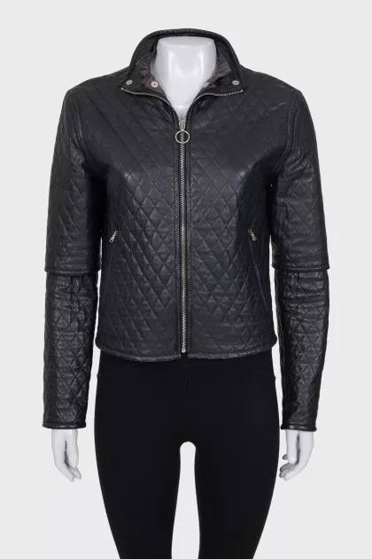 Leather quilted jacket with removable element