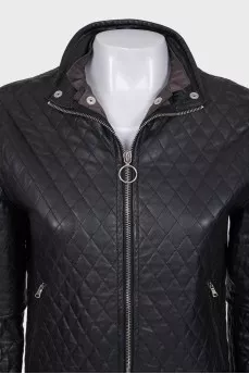 Leather quilted jacket with removable element