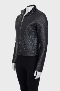 Leather quilted jacket with removable element