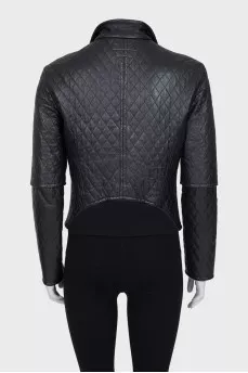 Leather quilted jacket with removable element