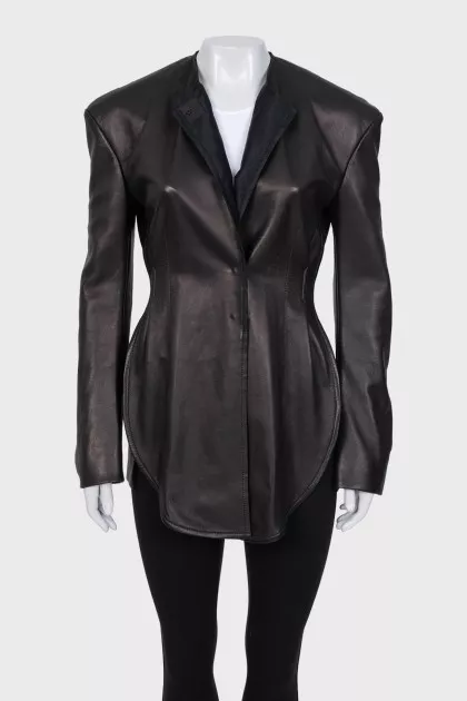 Fitted black leather jacket