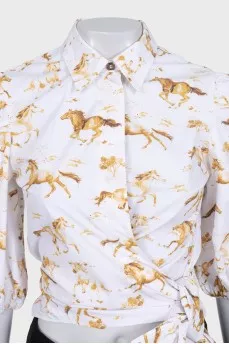 White printed tie-up shirt