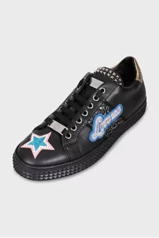 Leather sneakers decorated with sequins