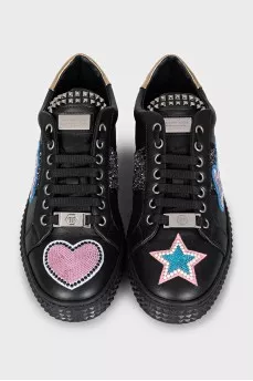 Leather sneakers decorated with sequins
