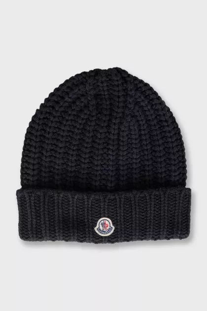 Men's black cashmere and wool hat