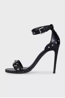 Leather heeled sandals with silver studs
