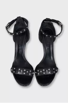 Leather heeled sandals with silver studs