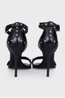 Leather heeled sandals with silver studs
