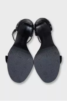 Leather heeled sandals with silver studs