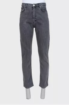 Men's gray straight-leg jeans