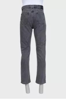 Men's gray straight-leg jeans