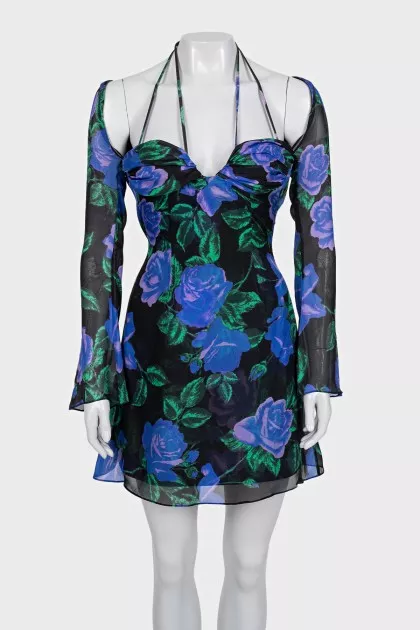 Fitted printed silk mini dress