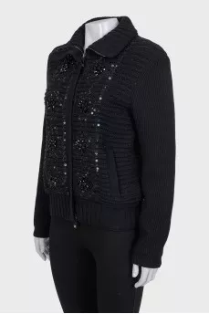 Wool cardigan decorated with sequins